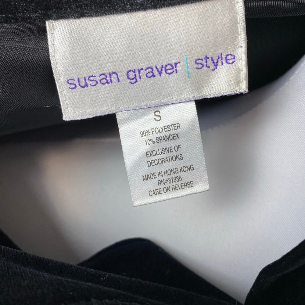 Susan Graver Black Velour Floral Embroidered Button Down Top Kimono Jacket Small - Picture 10 of 10